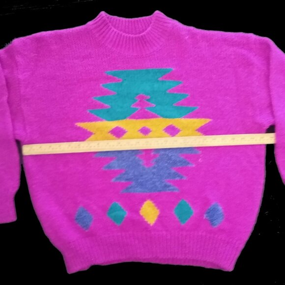 Womens Fushia Pink Geometric Shapes Sweater Collections Plus Size 44 24W Pullove - Picture 2 of 6